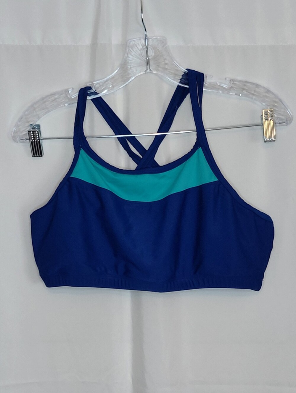 Blue and Teal Cross-Back Bikini Top